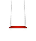 Red swing hanging on white ropes