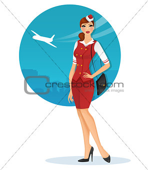 Girl in stewardess uniform