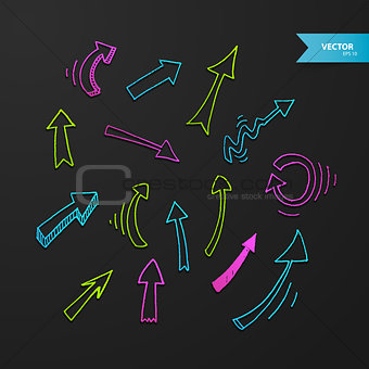 Colorful arrows set on dark background