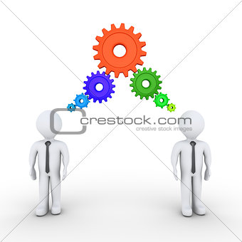 Businessmen are thinking with connected cogwheels