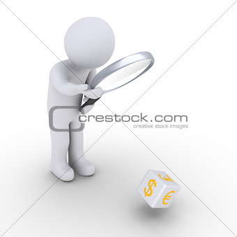 Person examining rolling dice