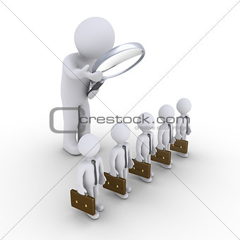 Person is examining a group of businessmen
