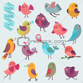 Cute cartoon birds set