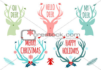 Christmas deer antlers, vector set