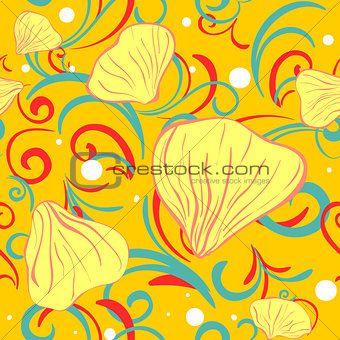 yellow siamles with flower petal and swirl
