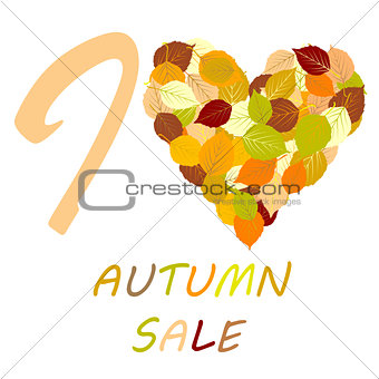 Illustration with leaves and message I love autumn sale