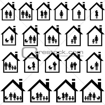 Pictograms of families in houses