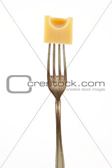 Emmentaler piece on fork.