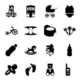 Baby and kids black and white flat icons set