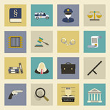 Law and justice flat icons set