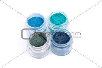 Set of mineral eye shadows in blue color 