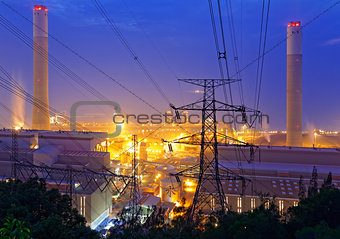 petrochemical industrial plant at night 