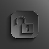 Unlock icon - vector black app button with shadow