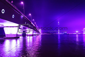 Macau Tower and Sai Van Bridge at Night.