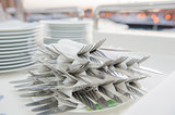 Stack of wrapped cutlery