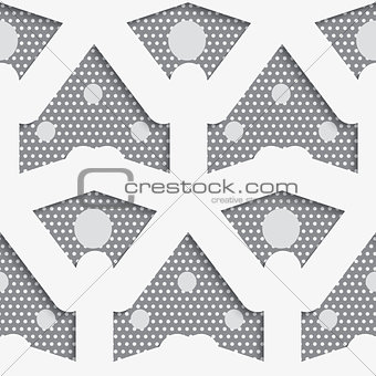White shapes with big and small dots on gray pattern