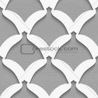 White simple shapes on gray textured pattern