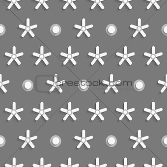 White small snowflake shapes with dots on gray pattern