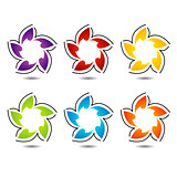Set of colorful flower logos with shadow