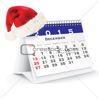 December 2015 desk calendar with Christmas hat