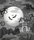 Black and white haunted house