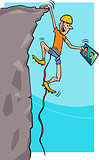 climber with tablet cartoon illustration