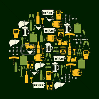 alcohol drinks icons set in color circle eps10