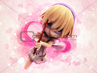 Cupid girl on pink background