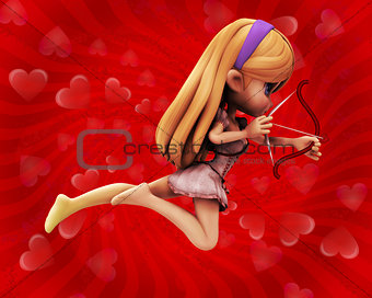 Cupid girl on red background