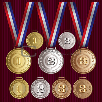 set of vector patterns medals gold, silver, bronze