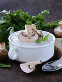 mushroom soup puree with fresh champignons and parsley