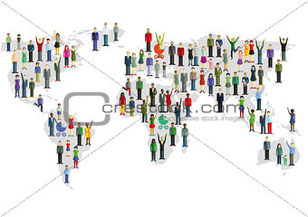 Group of people who form a world map