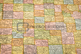 central Kansas on vintage map