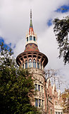 Colourful cathedral in Barcelona on blue sky background