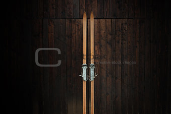 Wooden skis on a wooden wall