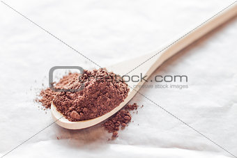 Wooden spoon of cocoa powder 