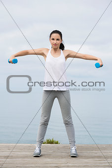 Woman doing exercises with weights 