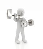 3d mans with metall dumbbells