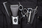 professional tools of hairdresser in black case
