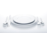 Silverware or flatware set and plates