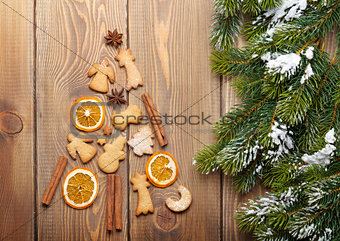 Christmas fir tree made of spices and gingerbread cookies