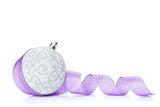 Christmas bauble and purple ribbon