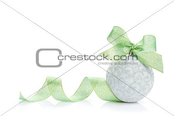 Christmas bauble with green ribbon