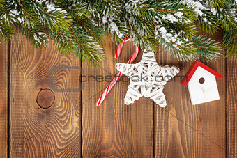 Snow fir tree and christmas decor