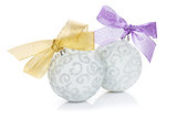 Christmas baubles and colorful ribbon