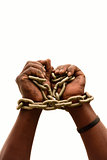 African black hands in chains on white
