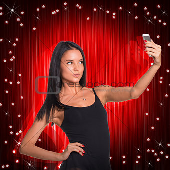 Beautiful dancer makes selfie from your mobile phone
