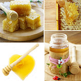 collage honeycomb honey in jar and on a white background