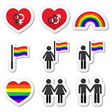 Gay and lesbian couples, rainbow vector icons set