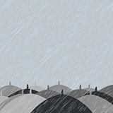 Autumn background with  rain and umbrellas